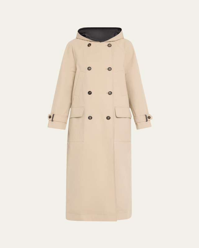 Hooded Techno Canvas Double-Breasted Trench
